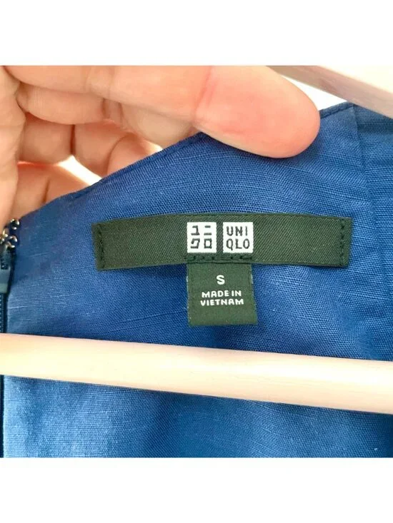 Uniqlo Linen Blend Square Neck Short Sleeve Dress Size S Blue - Picture 3 of 6